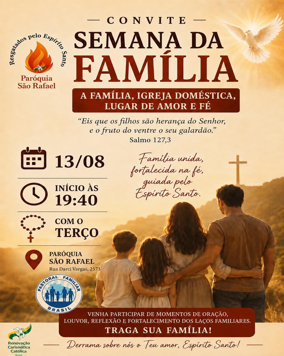 Semana da Família reúne comunidade para momento de oração na Paróquia São Rafael