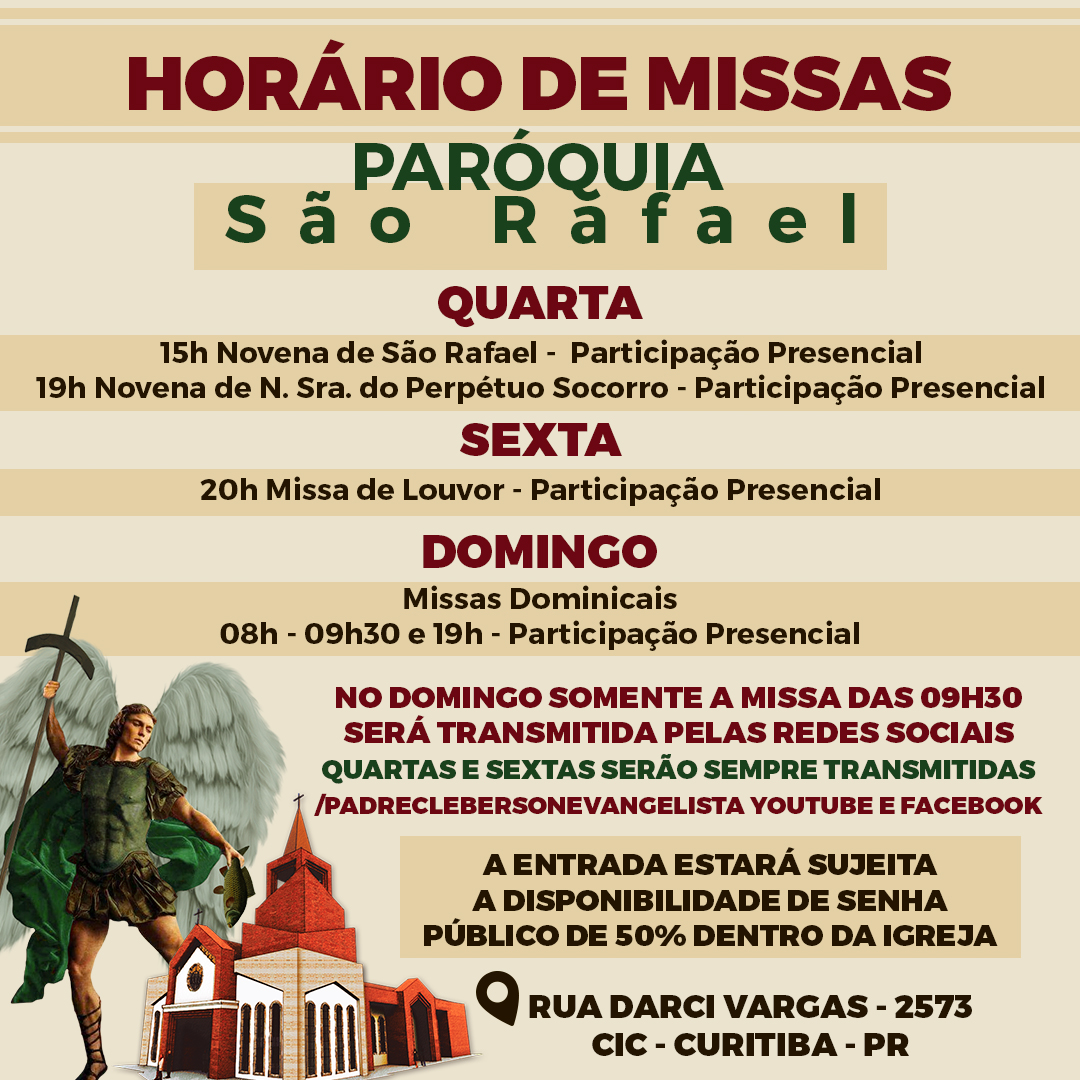 Novo horários de Missas na paróquia São Rafael