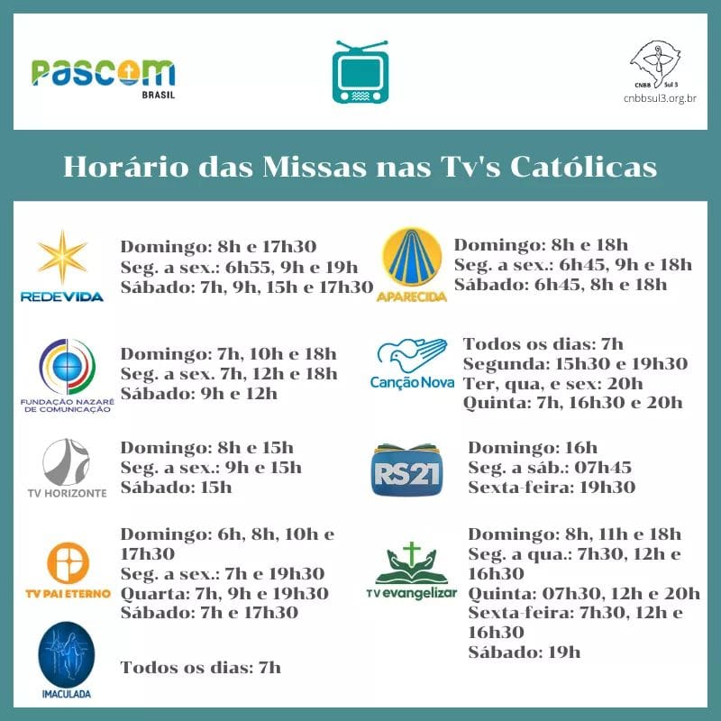 Horários de Missa nas TVs Católicas